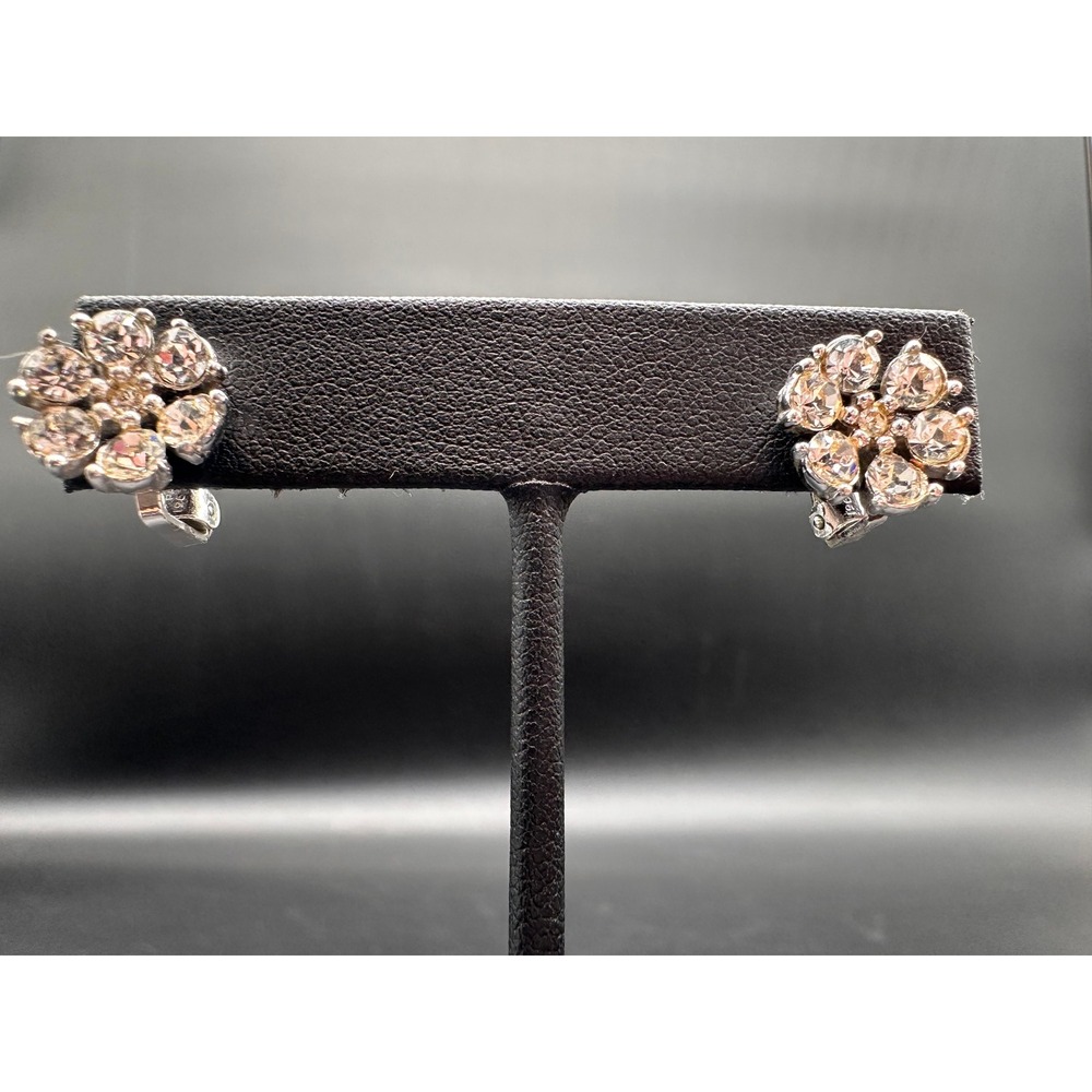 Bogoff Flower Cluster Clip Earrings Swarovski Crystal Vintage Jewelry